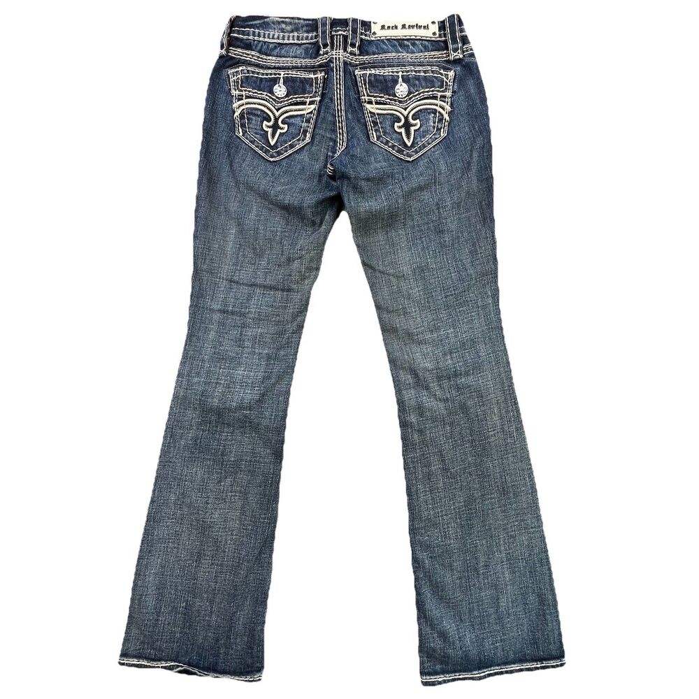 Rock Revival Jamila Boot Jeans Women's 26 Embellished Flap Pocket Distressed - Picture 3 of 16